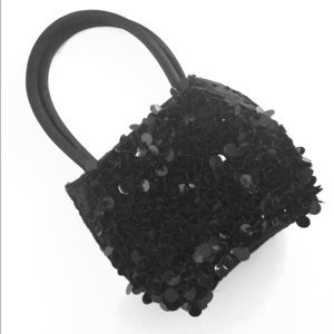 EUC Black Sequined Satin Clutch Purse Bag